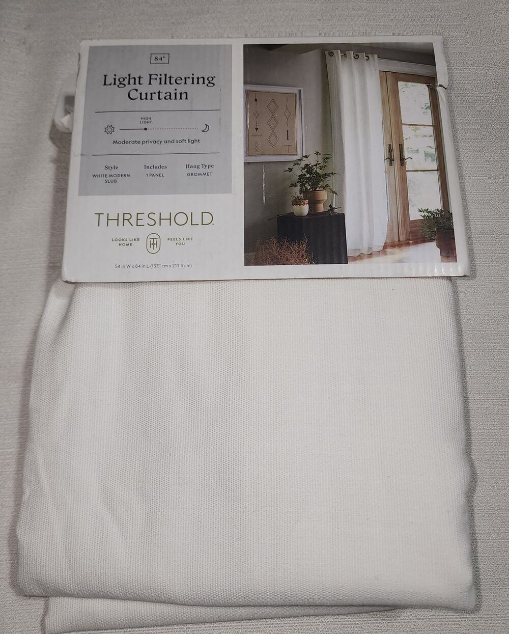 Threshold light filter curtain W54'' x L 84'' White Modern Slub